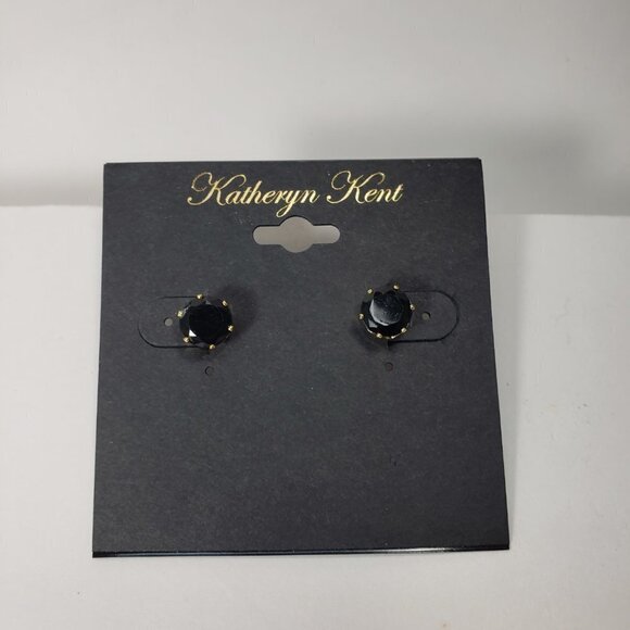 KATHERYN KENT, Stylished Gold-tone & Black Stone Stud Earrings -Fashion Jewelry - Picture 5 of 6